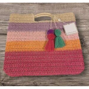 NWT Shiraleah Straw Bag Tote Latoya Sunset Tassels Chicago Paper Rainbow Purse